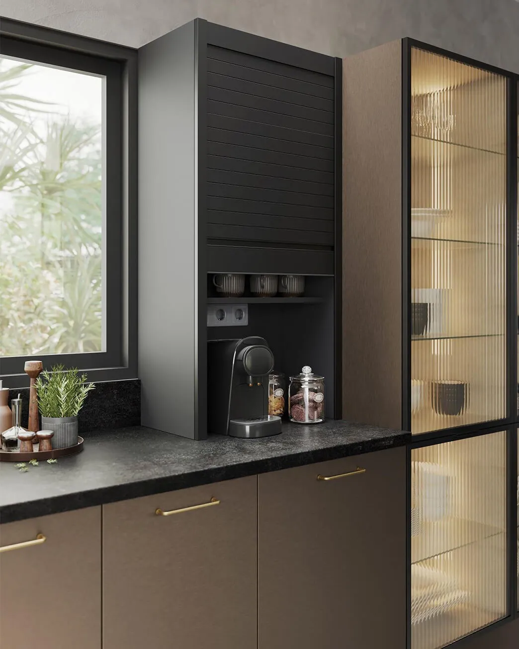 Anthracite Wall Unit with Roller Shutter