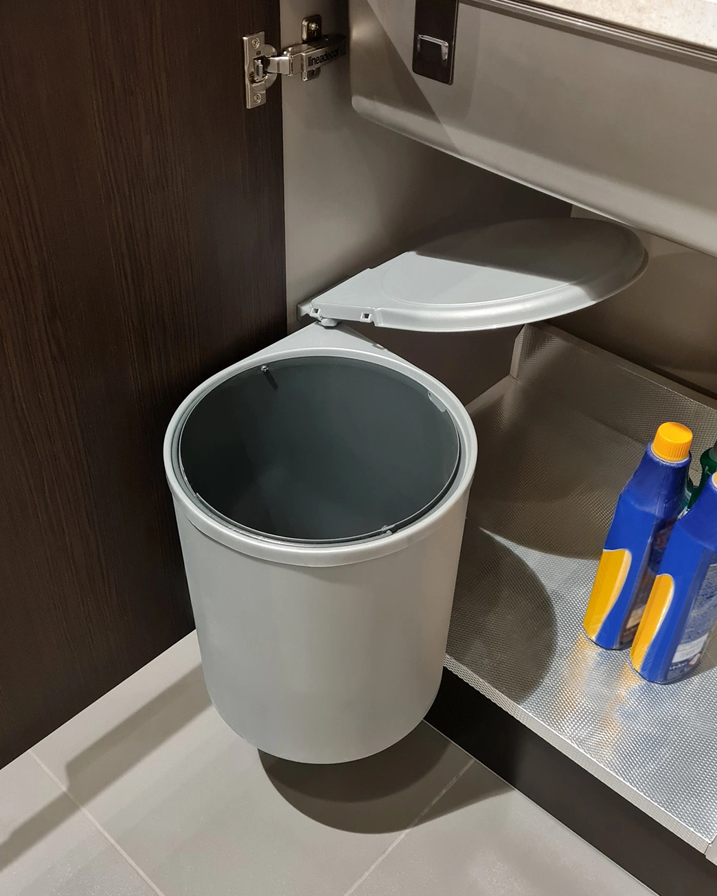 Metallic Gray Round Trash Can